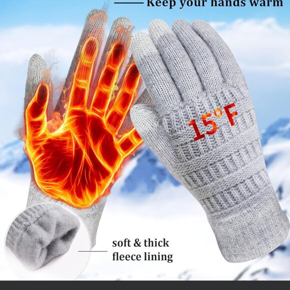 Winter Gloves Women Touch Screen Warm Knit Fleece Lining Elastic Cozy - Picture 2 of 6